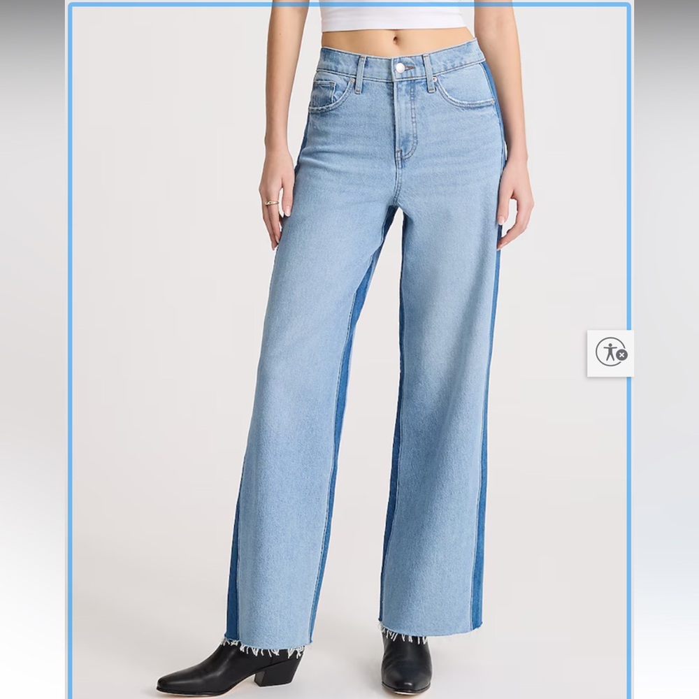 Express Two-Tone Light & Dark Blue Wide Leg Jeans - Picture 6 of 12